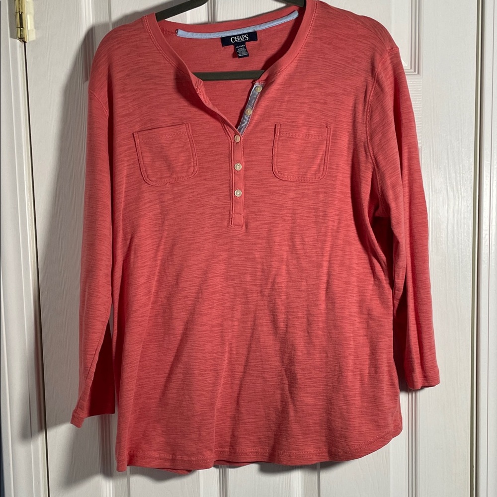Chaps Women's Long Sleeve Top in Vibrant Coral